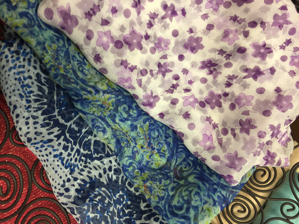 100% Silk Printed Wraps -Blues&Purple - AlSundus