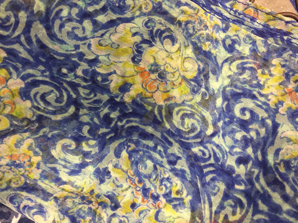 100% Silk Printed Wraps -Blues&Purple - AlSundus