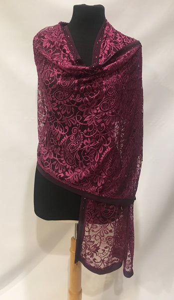 Purple Plum lace scarf shawl hijab wrap turban - AlSundus