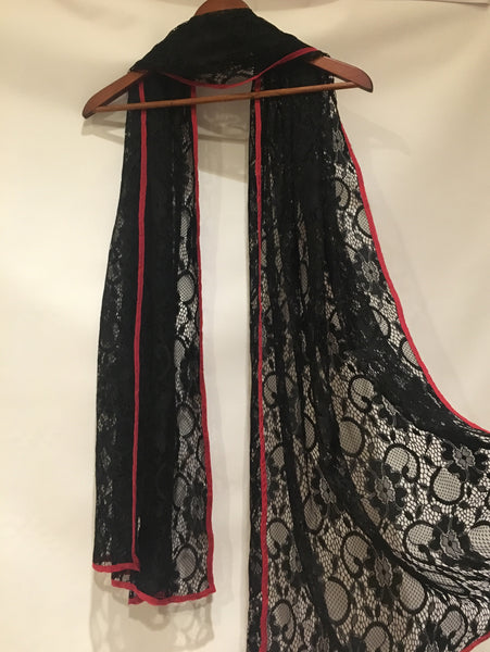 Pink and Black Silk Lace Scarf shawl wrap hijab turban - AlSundus
